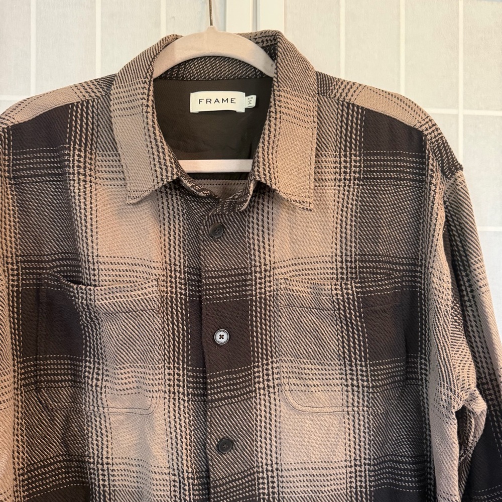 Frame Denim Men’s Chunky Plaid Shirt / Shacket Brown Medium EUC - Picture 8 of 13
